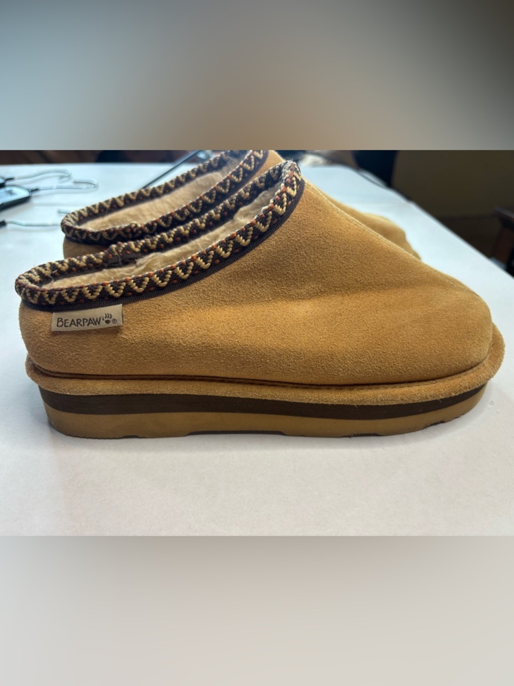BearPaw Chestnut Suede Slip-On Clog with Braided Trim